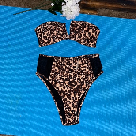 Aerie Leopard Mesh High Cut Cheeky Bikini Bottom & Top Set Size S - Picture 2 of 16